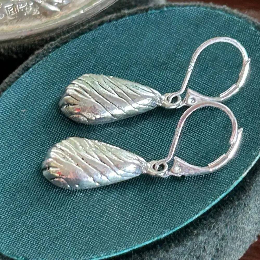 Vintage Sterling Silver 925 Teardrop Dangle Earrings – Textured Drop Design
